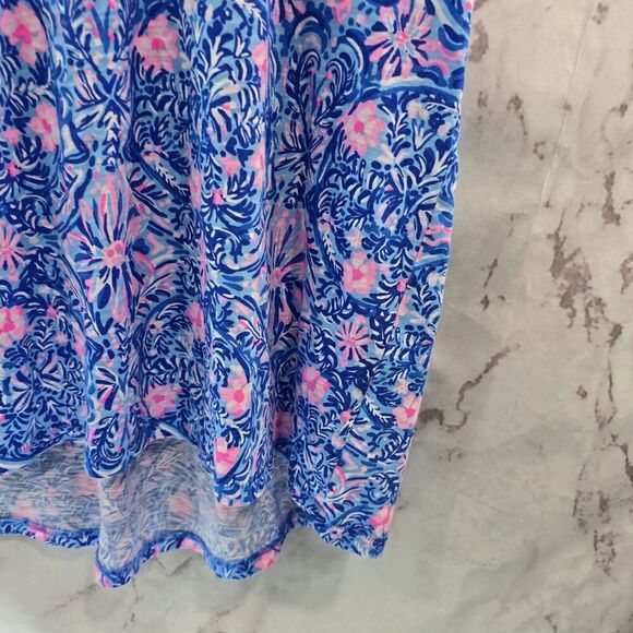 Lilly Pulitzer Shirt Womens Small Blue Pink Geometric Short Sleeve V Tee T Etta - Picture 4 of 11